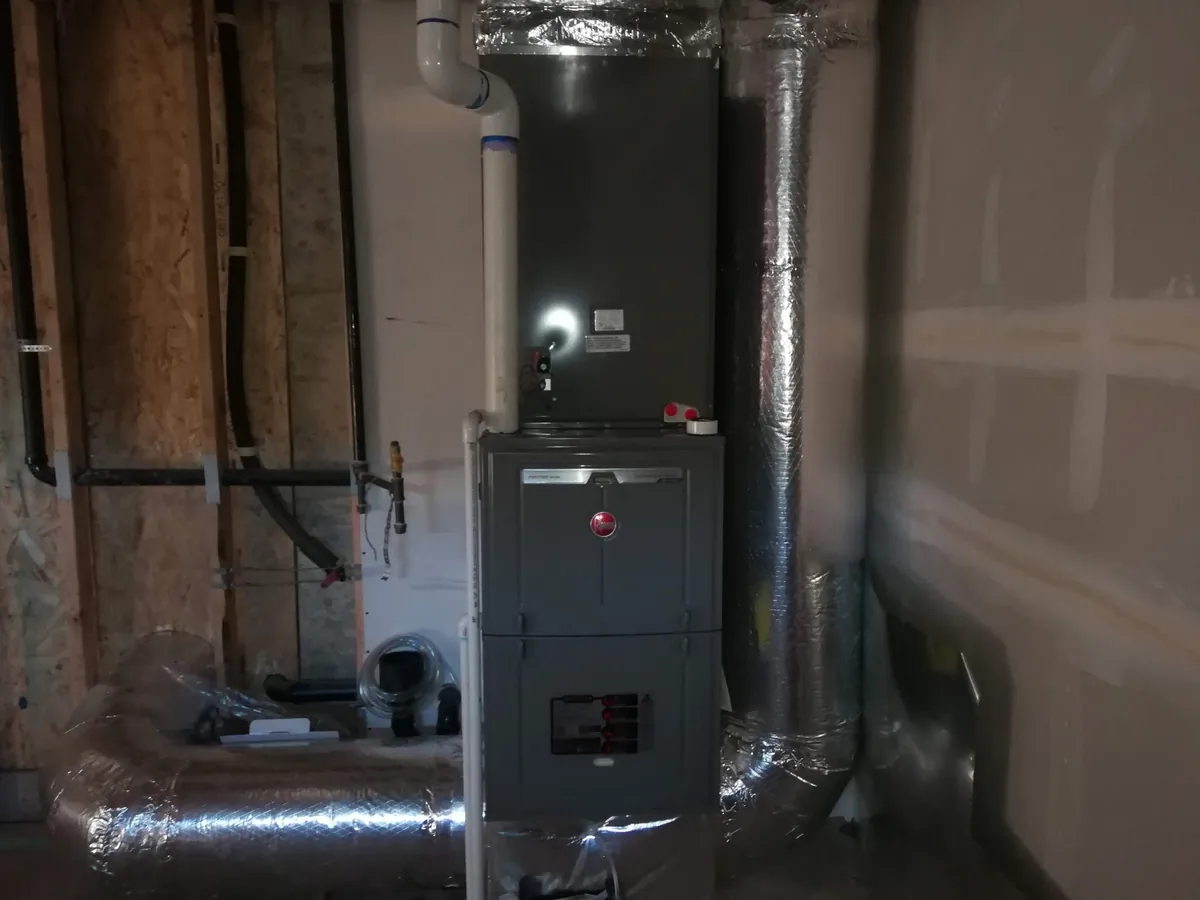 Close view of a Rheem furnace installation